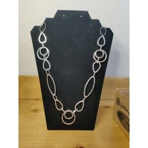 Vtg NRT Signed Hammered  Silver Tone Hoops Circles Statement 38" Adj Necklace